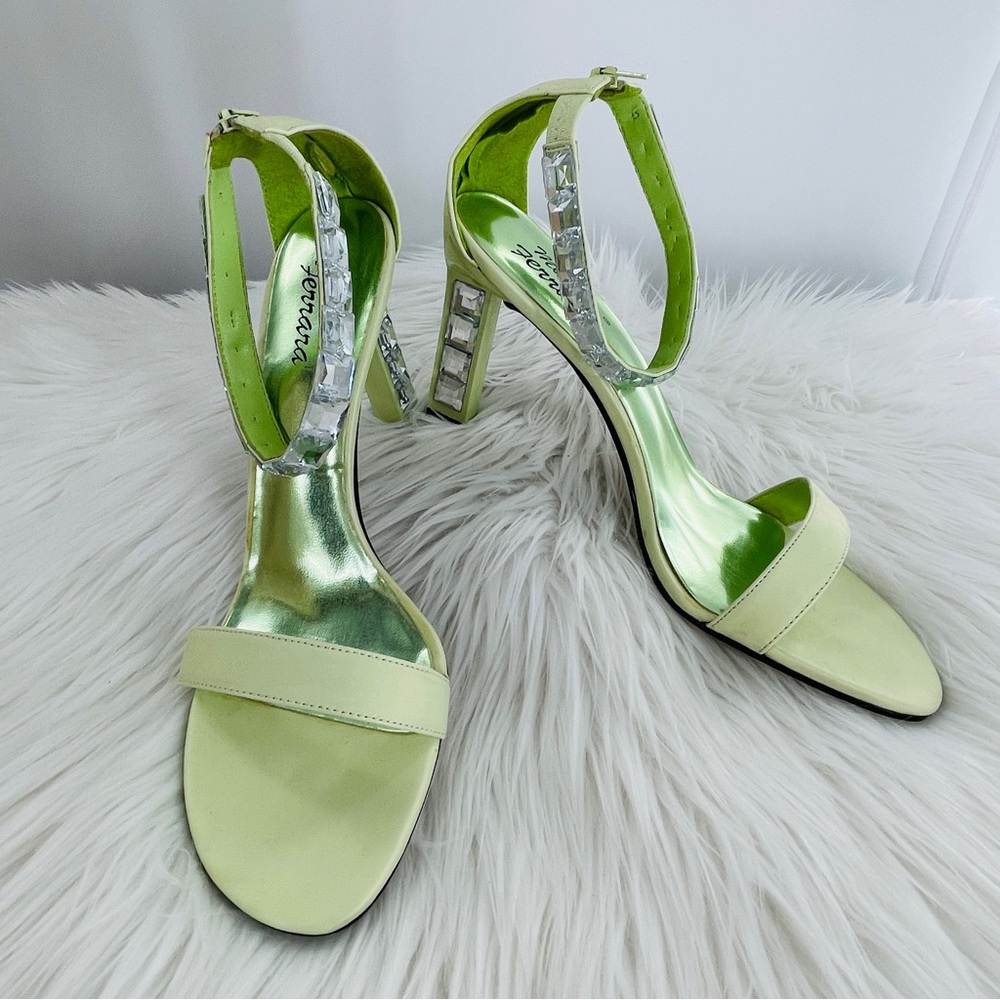 Marco Ferrara Embellished Light Green Heeled Sandals